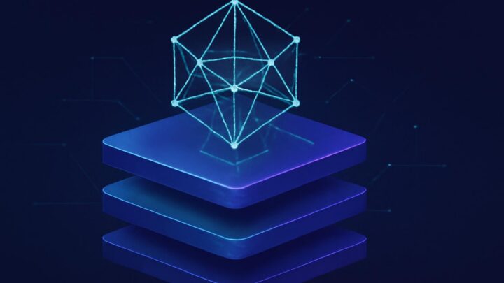 Illustration abstraite de trois couches techniques interconnectées autour d’une protection cryptographique avancée.