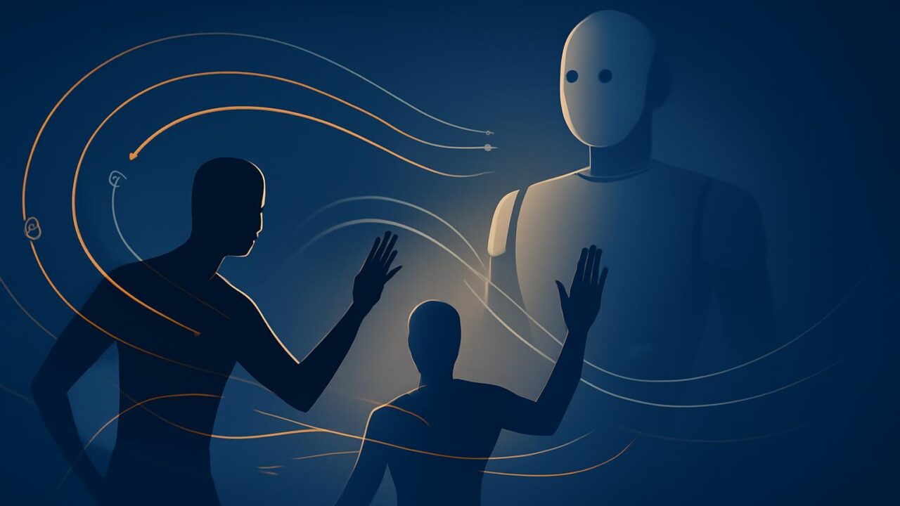 Illustration abstraite de mouvements humains transformés en données pour l’entraînement de robots humanoïdes