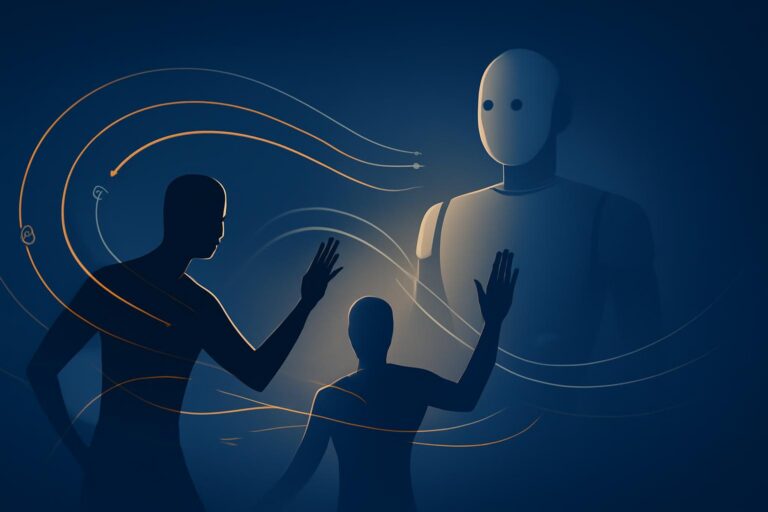 Illustration abstraite de mouvements humains transformés en données pour l’entraînement de robots humanoïdes